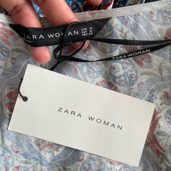 Zara Blue Print Crossed Midi Dress size M Blue Red Paisley Floral Print - Picture 9 of 13